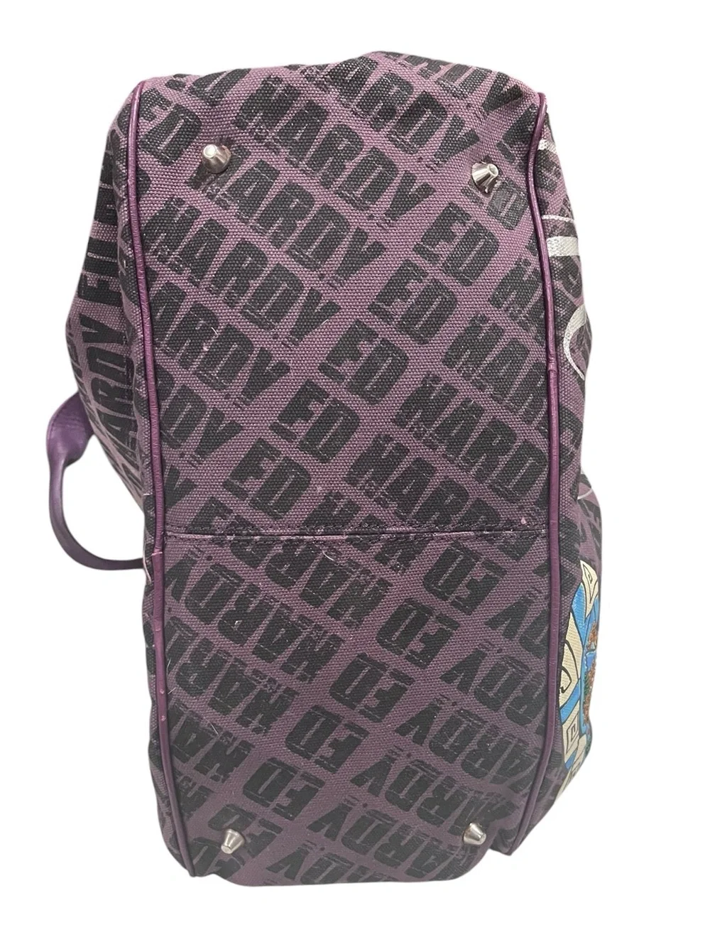 Ed Hardy Purple Geisha Print Tote with Multicolor Accent